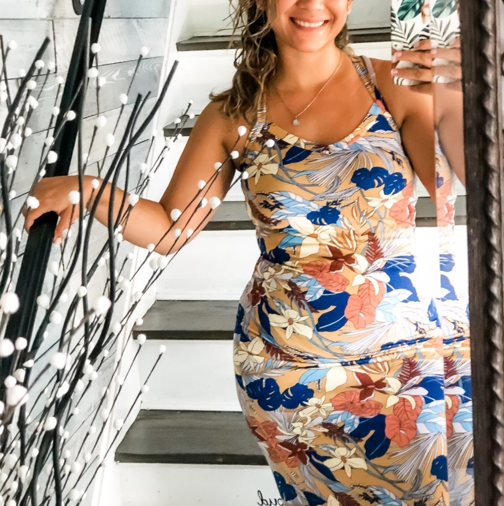 Print Bodycon Maxi Dress Gold